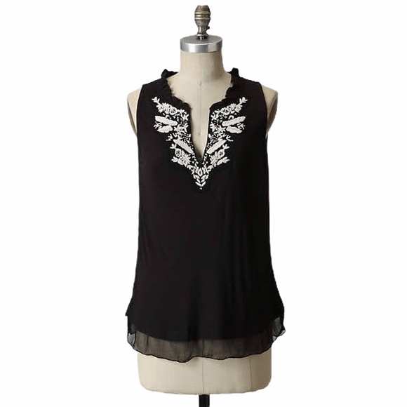 Anthropologie Black Embroidered Tank - Picture 5 of 6